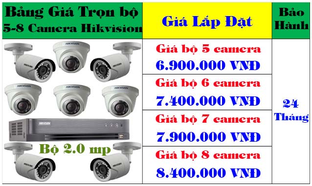 lắp đặt trọn bộ 5 - 8 camera hikvision