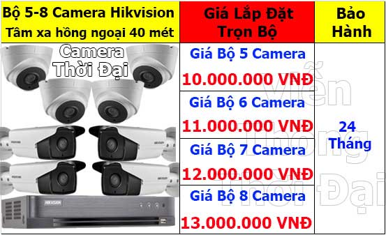 Trọn bộ 5 - 8 camera hikvision thân lớn 2mp