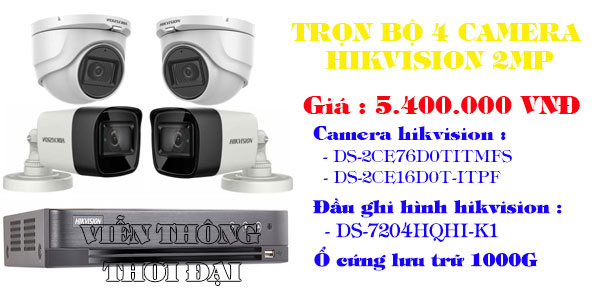 Giá trọn gói bộ 4 camera hikvision 2MP