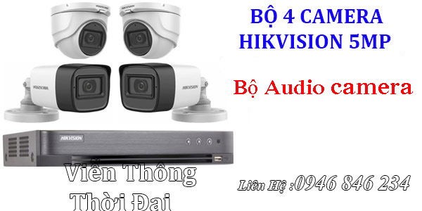 Trọn bộ 4 camera hikvision 5MP THU ÂM