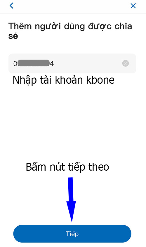 Điền tài khoản kbone vào ô